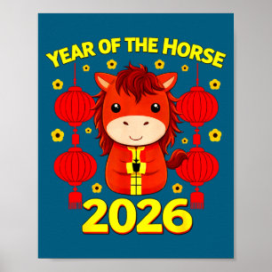 Poster Année du cheval Nouvel An chinois lunaire Feu Chev