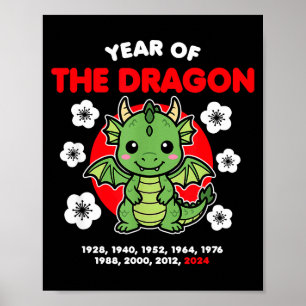 Poster Année du Dragon 2024 Nouvel An du zodiaque chinois