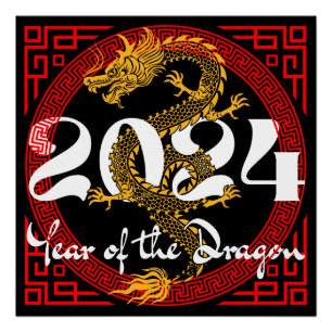 Poster Année du Dragon 2024 zodiaque chinois