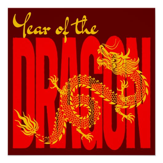 Poster Année du Dragon Rouge Or (Devant)