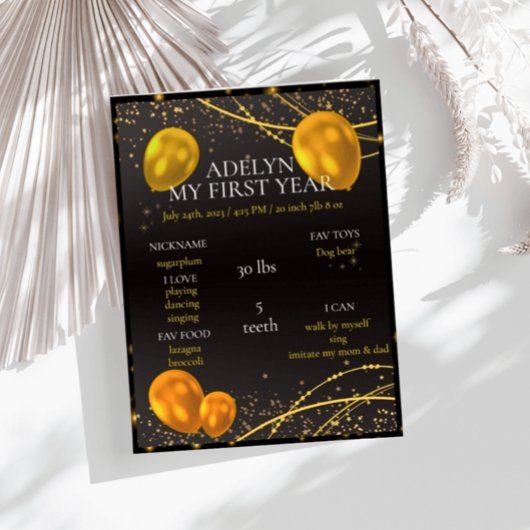 Poster "Année du premier anniversaire du bébé noir et or"