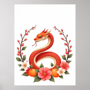 Poster Année du serpent chinois mignon rire, serpent sour