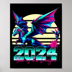 Poster Année du zodiaque chinois du dragon polygone