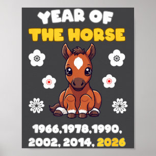 Poster Année Kawaii du Cheval du Zodiaque Chinois 2026 An