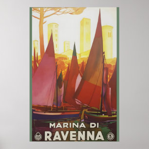 Poster Années 1930 Ravenne Italie Style de voyage coloré
