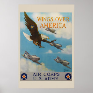 Poster Années 1940 Wings Over America US Army Air Corps W