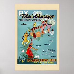 Poster Années 1950 Découvrez la Thaïlande avec Thai Airwa