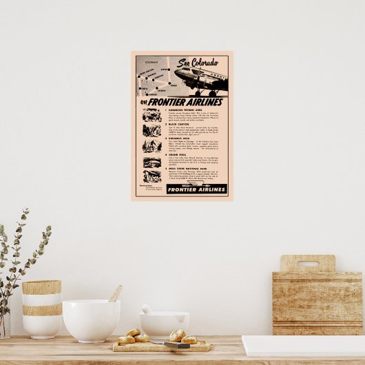 Poster Années 1950 Frontier Airlines et réimpression (Cuisine)