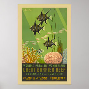 Poster Années 1950 Grande barrière de corail Queensland C