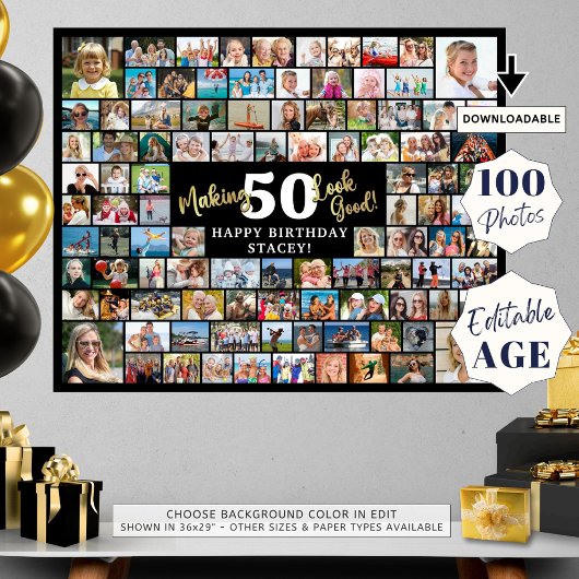 Poster Anniversaire 100 Photos rendant AGE Beau Noir