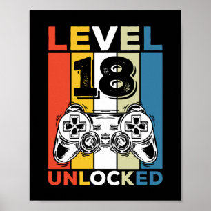 Poster Anniversaire 18ème Niveau Débloqué 18 Jeux Vintage
