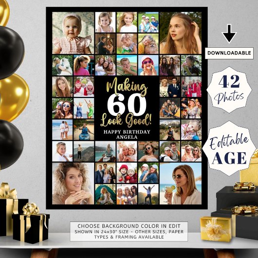 Poster Anniversaire 42 Photo Collage Rendre l'âge beau
