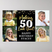 Poster Anniversaire 4 Photos rendant AGE Beau Or Noir (Devant)