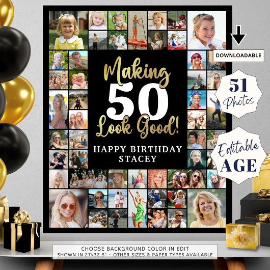Poster Anniversaire 51 Photo Collage Rendre l'Âge beau
