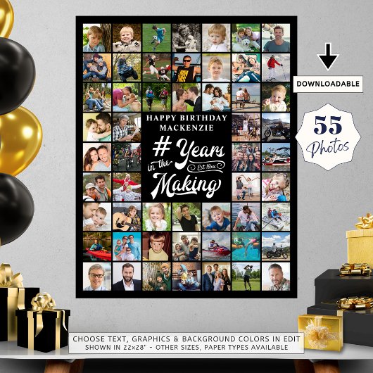 Poster Anniversaire 55 Collage de photos Années dans la f