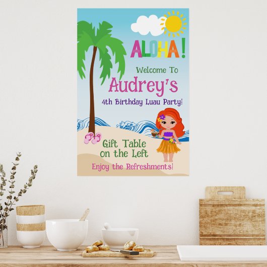 Poster Anniversaire Aloha Luau (Cuisine)