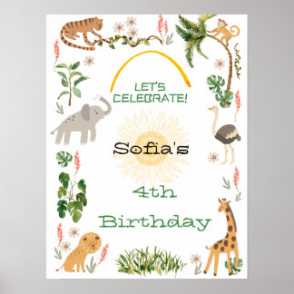 Poster Anniversaire animal de la jungle mignonne 2