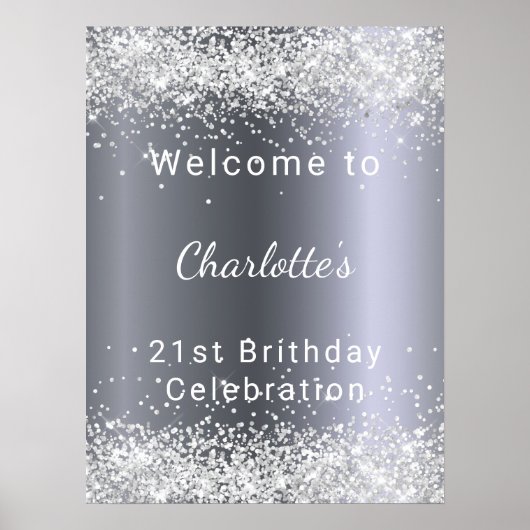 Poster Anniversaire argent parties scintillant nom bienve (Devant)