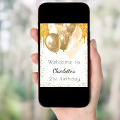 Poster Anniversaire blanc or parties scintillant ballons