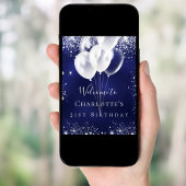 Poster Anniversaire bleu marine argent parties scintillan