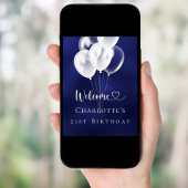 Poster Anniversaire bleu marine ballons blancs bienvenue