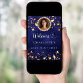 Poster Anniversaire bleu marine or étoiles photo bienvenu