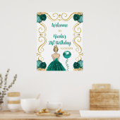 Poster Anniversaire Blonde Princesse Bienvenue Turquoise (Cuisine)