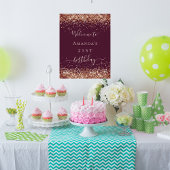 Poster Anniversaire Bourgogne rose or parties scintillant