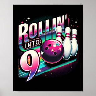 Poster Anniversaire Bowling Roulant Dans La Fête 9 9e Ann