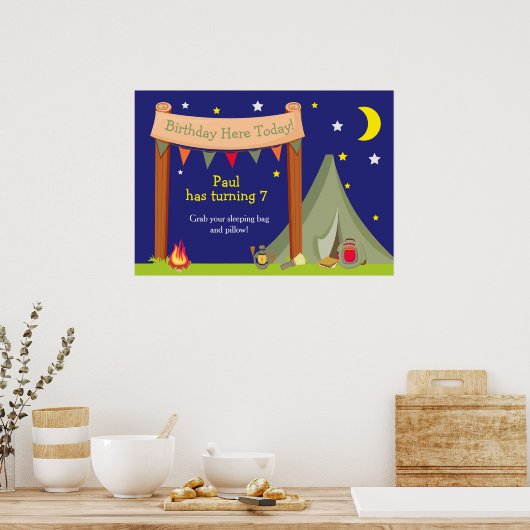 Poster Anniversaire Camping Vert Kaki (Cuisine)