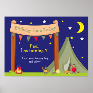 Poster Anniversaire Camping Vert Kaki