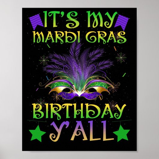 Poster Anniversaire C'est mon Mardi Gras Anniversaire Y'a (Devant)