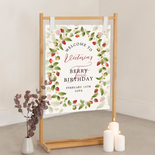 Poster ANNIVERSAIRE DE BÉBÉ Doux FRAISE SAUVAGE