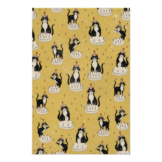 Poster Anniversaire de chat vintage (Devant)