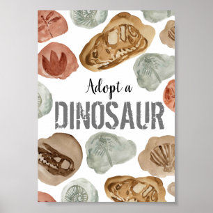 Poster Anniversaire de dinosaure mignon adopter une affic