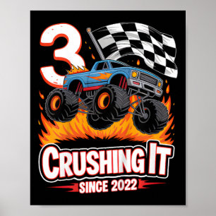 Poster Anniversaire de enfant Camion Monster 3 ans Garçon