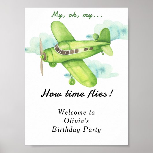 Poster Anniversaire de enfant d'avion aquarelle (Devant)
