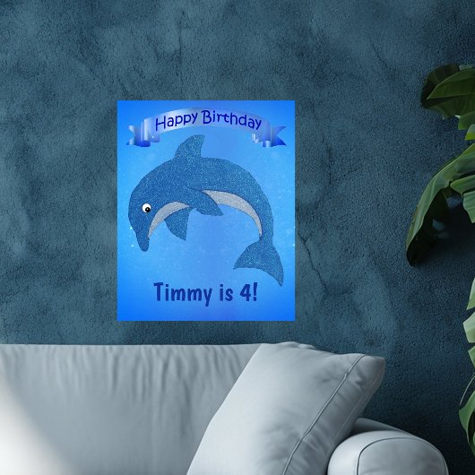 Poster Anniversaire de enfant de bande dessinée Dolphin B