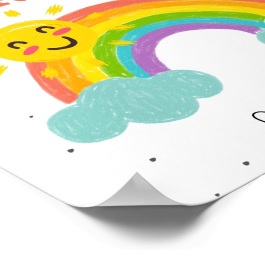 Poster Anniversaire de enfant de nuages arc-en-ciel migno (Coin)