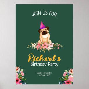 Poster Anniversaire de enfant floral mignon