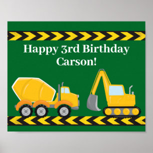 Poster Anniversaire de enfant Party Green Construction Ca