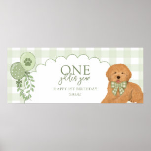 Poster Anniversaire de la Puppy Goldendoodle Verte Une An