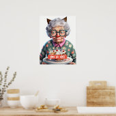 Poster Anniversaire de la Vielle Dame avec Oreilles de ch (Cuisine)