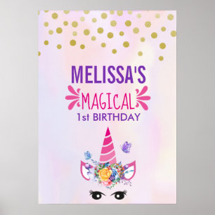 Poster Anniversaire de Licorne Rose Magique Tendance