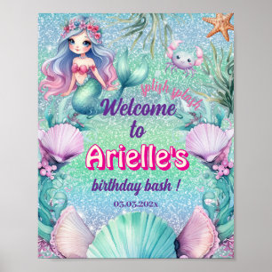 Poster Anniversaire de sirène violet pailleté