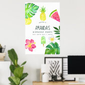 Poster Anniversaire d'été aquarelle tropicale (Bureau à domicile)