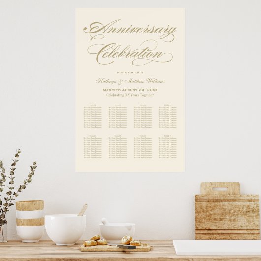 Poster Anniversaire du Mariage de calligraphie or élégant (Cuisine)