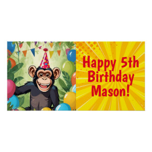 Poster Anniversaire du singe sauvage de la jungle sauvage