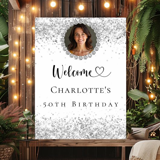 Poster Anniversaire fête argent diamants bienvenue