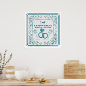 Poster Anniversaire Floral mariage année personnalisable (Cuisine)